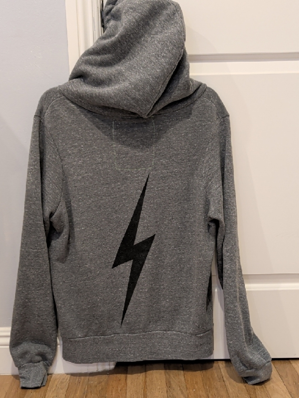 Aviator Nation Heather Gray Full-Zip Hoodie with Lighting Design In The Back. - Picture 2 of 6